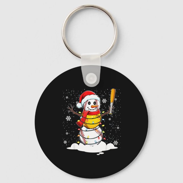 Chaveiro Santa Hat Snowman Xmas Funny Baseball Softball Chr (Frente)