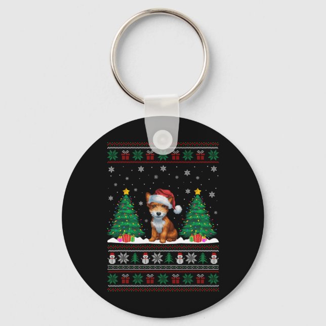 Chaveiro Santa Hat Toy Fox Terrier Dog Xmas Tree Lights Ugl (Frente)