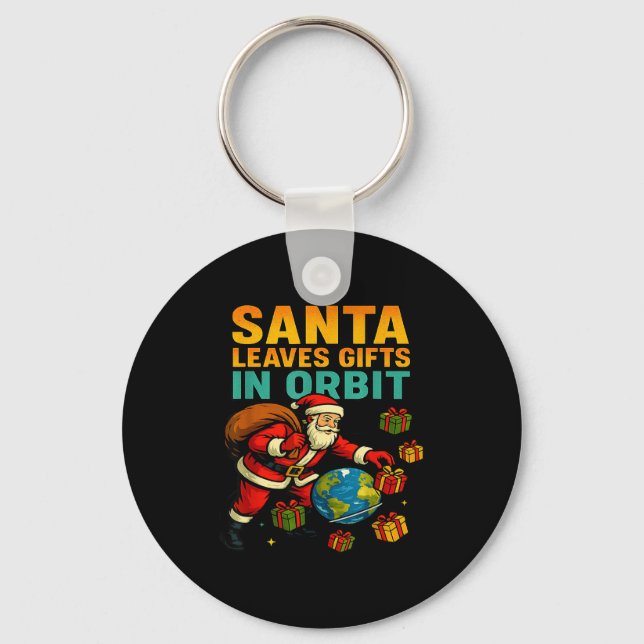 Chaveiro Santa Leaves In Orbit Funny Xmas Space  (Frente)