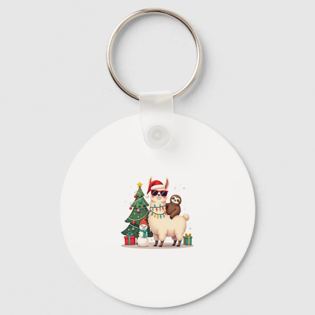 Chaveiro Santa Xmas Funny Llama Sloth Christmas (2) (Frente)