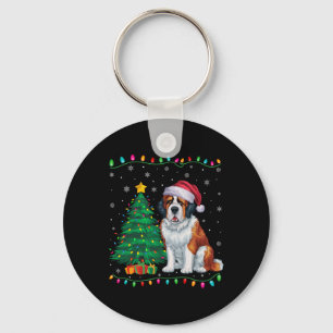 Chaveiro Santo Bernard Dog Santa Hat Homens Mulheres Crianç