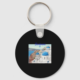Chaveiro Santorini Grécia Bandeira Grega Férias Arte Cúpula