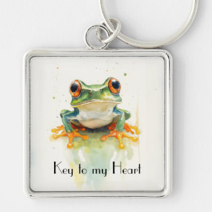Chaveiro Sapo de árvore em aquarela verde fofo, personaliz