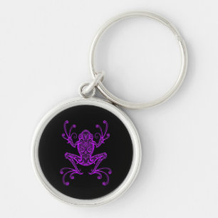 Chaveiro Sapo de árvore roxo intrincado no preto