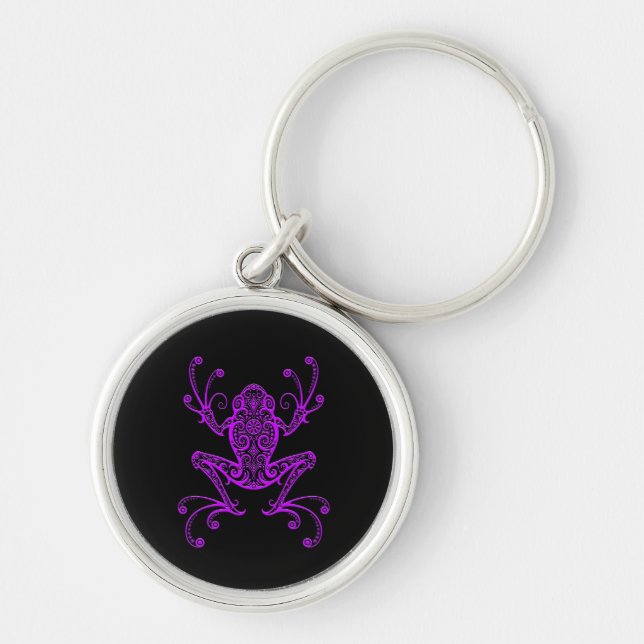 Chaveiro Sapo de árvore roxo intrincado no preto (Frente)