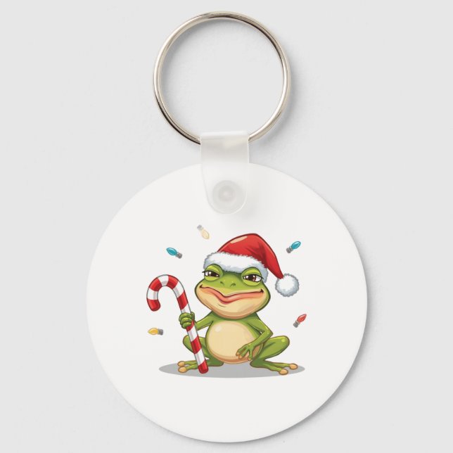Chaveiro Sapo de Natal Fofo Com Cana de Açúcar - Férias Div (Frente)