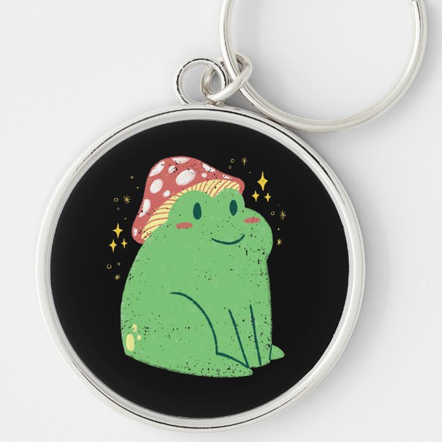 Chaveiro Sapo Verde Fofo com Chapéu de Cogumelo (Frente)