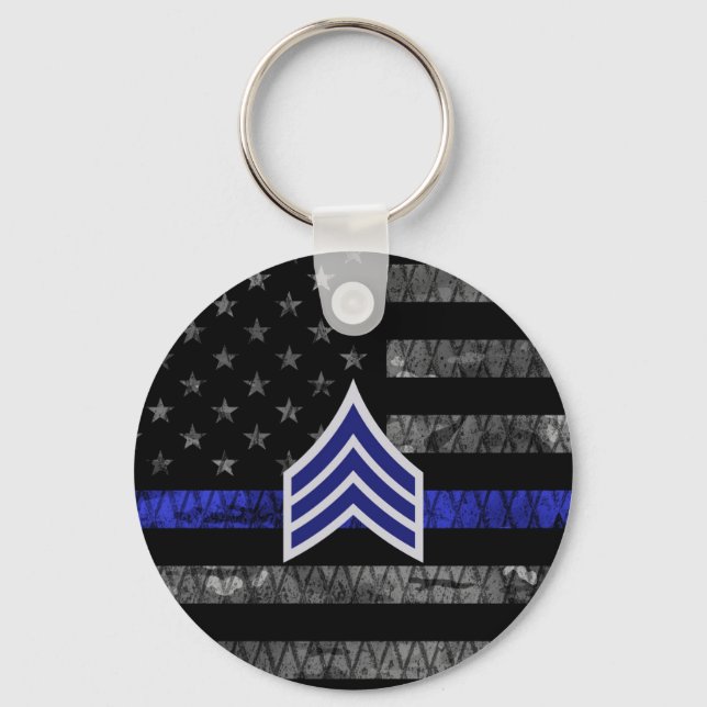 Chaveiro Sargento Stripes Thin Blue Line Sinalizador de Dis (Frente)