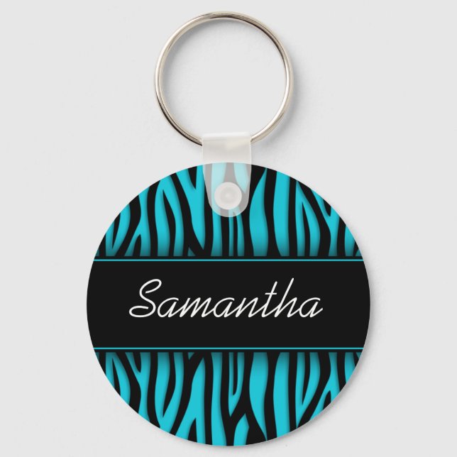 Chaveiro Sassy Teal Blue Zebra Personalizado (Frente)