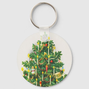 Chaveiro Saudações de Natal, cartão vintage, árvore de Nata