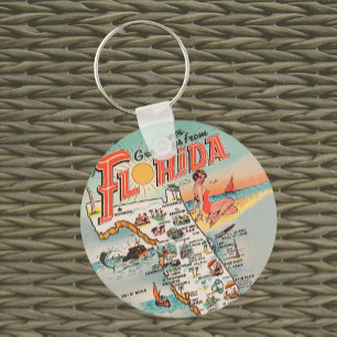Chaveiro Saudações do mapa turístico da Flórida Vintage