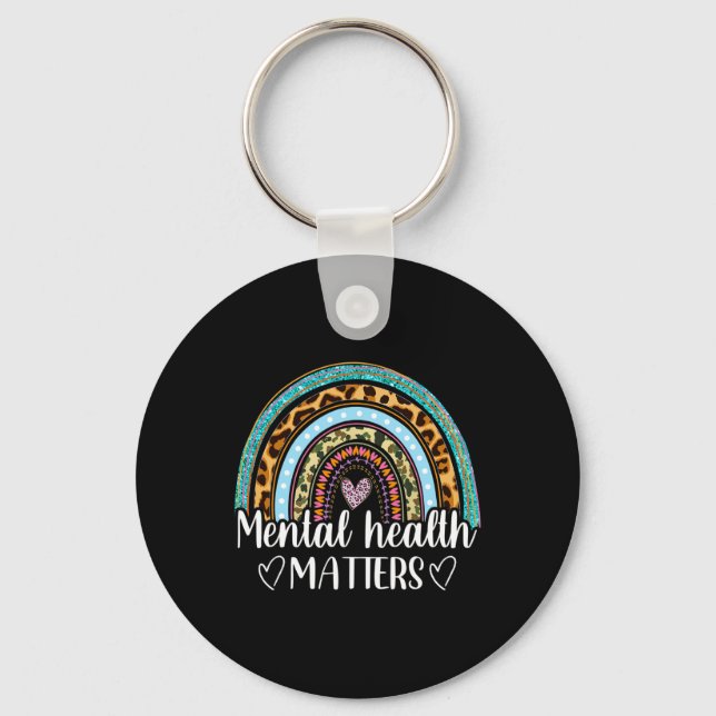 Chaveiro Saúde Mental Importa Leopardo Imprimir Boho Arco-Í (Frente)