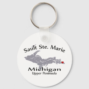 Chaveiro Sault Ste Marie Michigan Heart Map Design Keychain