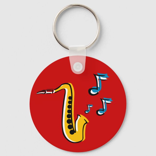 Chaveiro saxofone jazz com notas corrente (Frente)