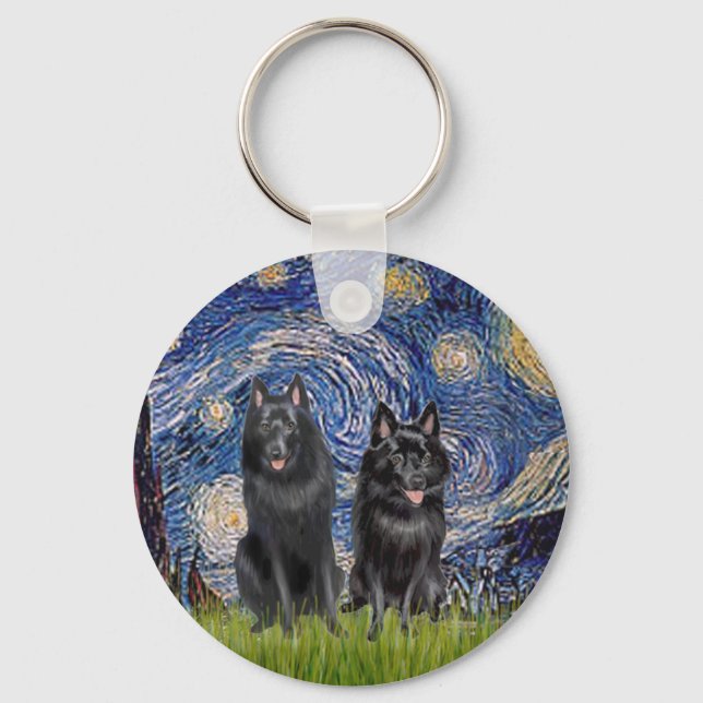 Chaveiro Schipperkes (dois) - Noite Estrelada (Frente)