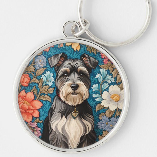 Chaveiro Schnauzer Alegre com Floral Inspirado em William M (Frente)