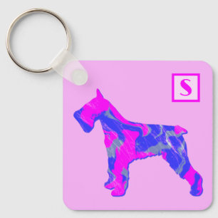 Chaveiro Schnauzer Cachorro Fofo Silhueta Rosa & Azul Monog