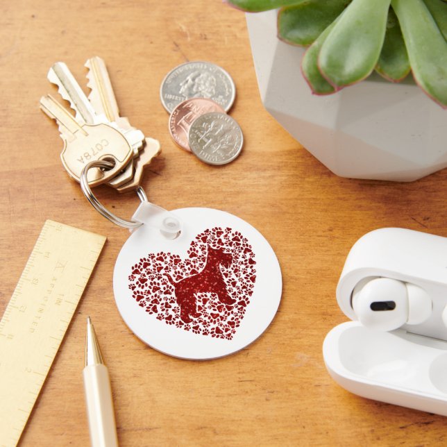 Chaveiro Schnauzer Silhouette Heart Paws Print - Dog Lover (Mesa)
