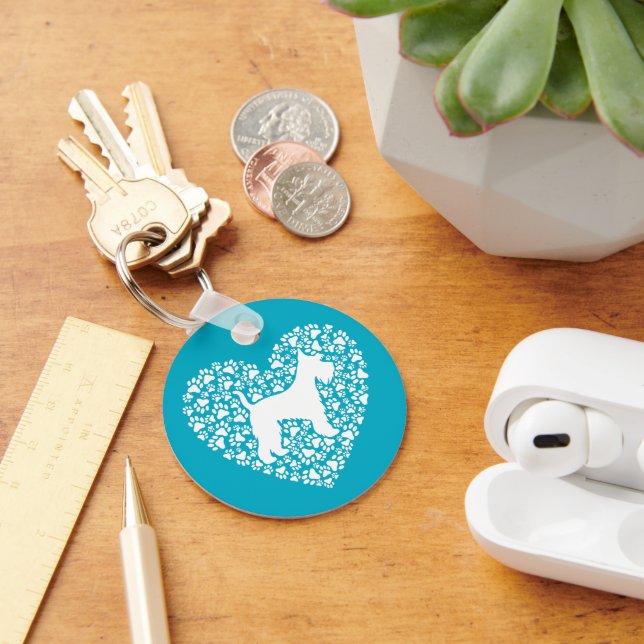 Chaveiro Schnauzer Silhouette Heart Paws Print - Dog Lover (Mesa)