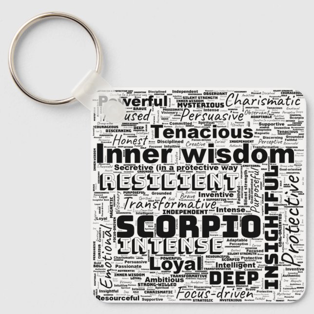Chaveiro Scorpio Zodiac Word Cloud Inspiração (Frente)