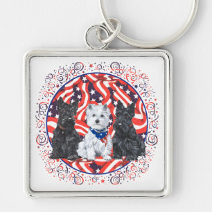 Chaveiro Scotties e um Westie Patriótico