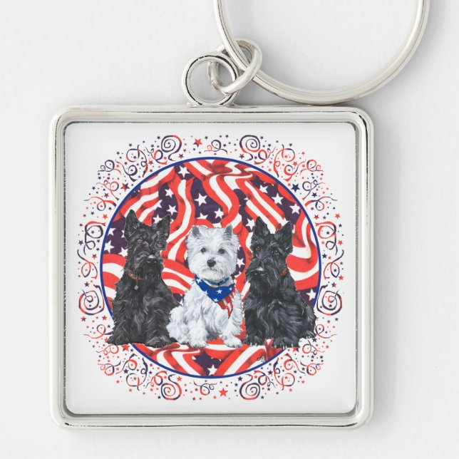 Chaveiro Scotties e um Westie Patriótico (Frente)