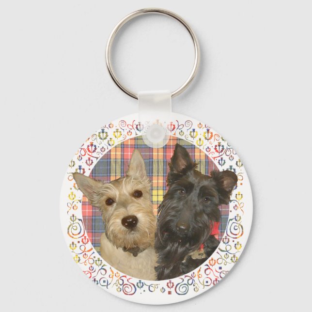 Chaveiro Scotties Trigo e Preto em Tartan (Frente)