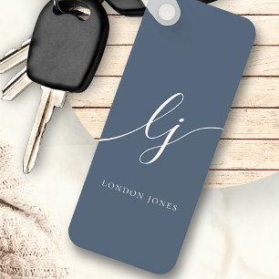 Chaveiro Script Azul de Marinho Elegante Mínimo Monograma M