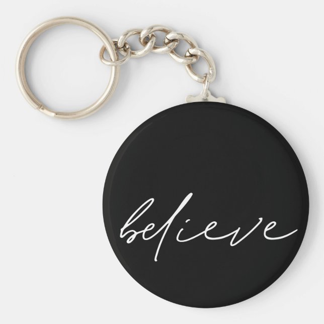 Chaveiro Script Branco manuscrito de crença motivacional (Frente)