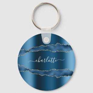 Chaveiro Script de nome de mármore de ouro azul