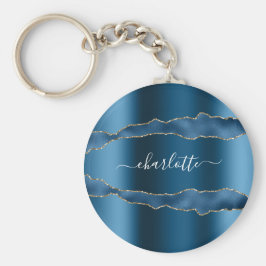 Chaveiro Script de nome de mármore de ouro azul
