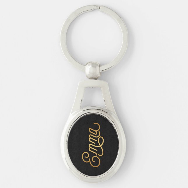 Chaveiro Script Elegante Personalizado Emma Dourado Preto (Frente)