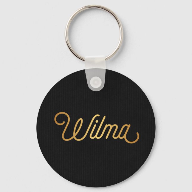 Chaveiro Script Elegante Personalizado Preto Wilma Dourado (Frente)