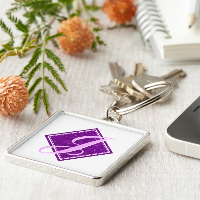 Chaveiro Script inicial do Diamante de Mármore Roxo Elegant (Lateral)