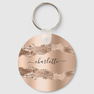 Chaveiro script rosa gold agate marble name