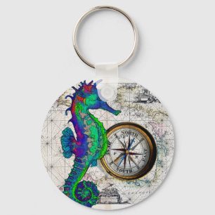 Chaveiro Seahorse Compass Collage