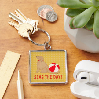 Chaveiro Seas the Day Beach Dog Yellow Key Chain Silver