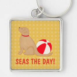 Chaveiro Seas the Day Beach Dog Yellow Key Chain Silver