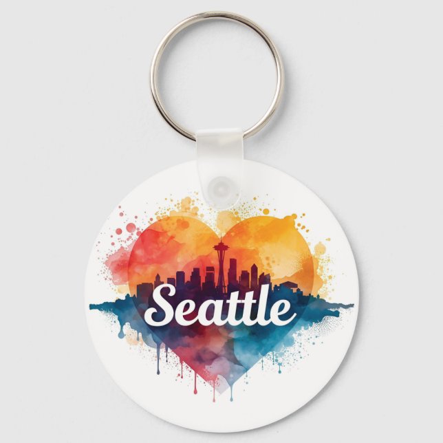 Chaveiro Seattle City aquarela Skyline (Frente)