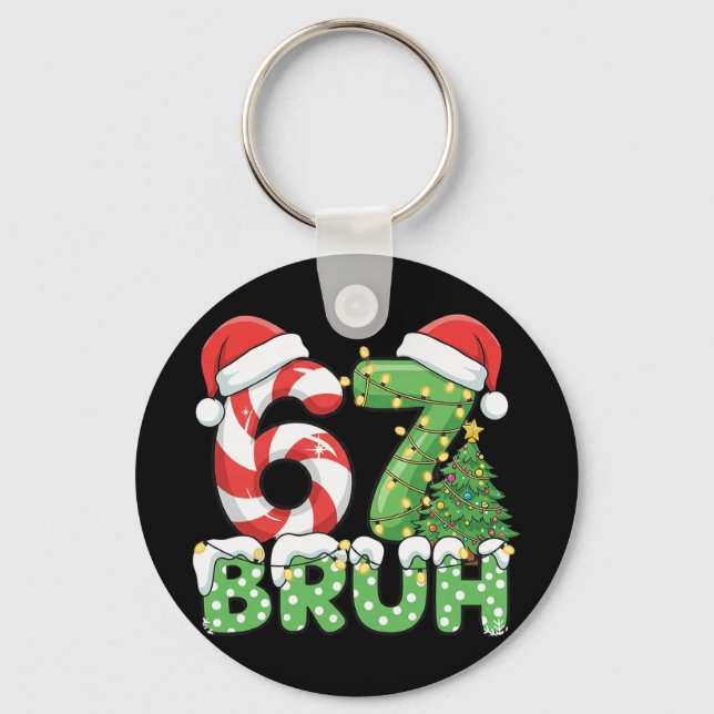 Chaveiro Seis Sete 67 Engraçado Papai Noel Bruh Natal Meme  (Frente)