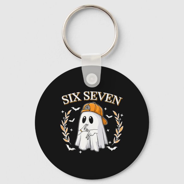 Chaveiro Seis Sete 67 Meme Engraçado Fantasma Halloween 6 7 (Frente)
