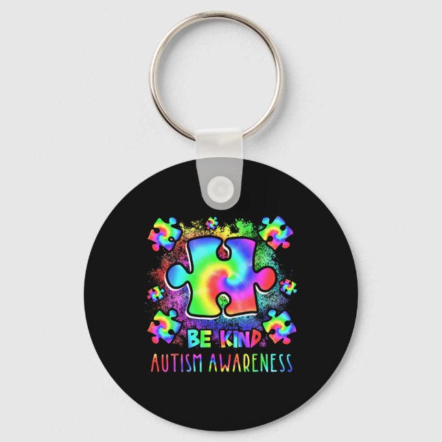 Chaveiro Seja gentil com peças Quebra-cabeça Tie Dye Autism (Frente)