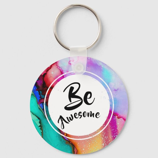 Chaveiro Seja Incrível, rosa e Abstrato de Turquesa (Frente)