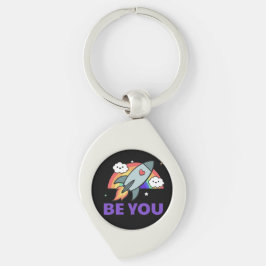 Chaveiro Seja você. Nuvem de foguete Rainbow com o coração