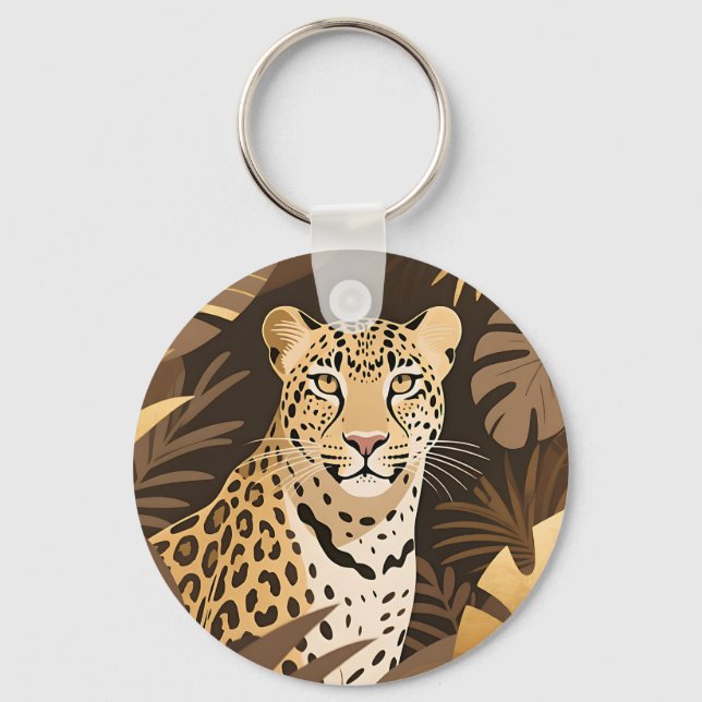 Chaveiro Selva Boho da Onça Dourada Vida Selvagem  (Frente)
