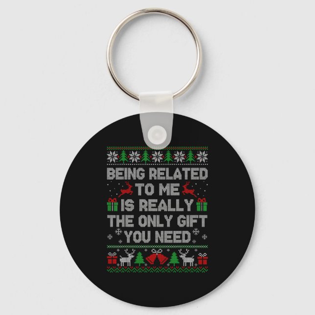 Chaveiro Sendo Parente Meu Funny Ugly Christmas Sweaters  (Frente)