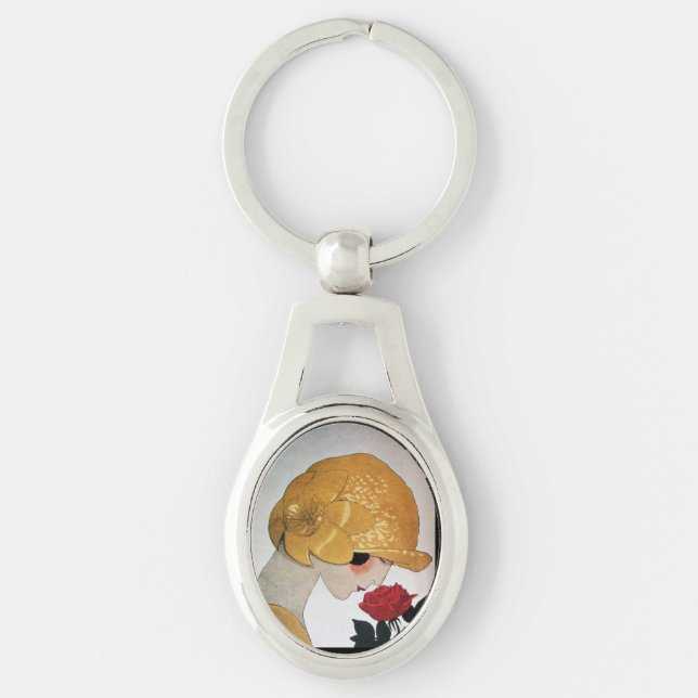 Chaveiro SENHORA COM Bela ROSA VERMELHA (Frente)