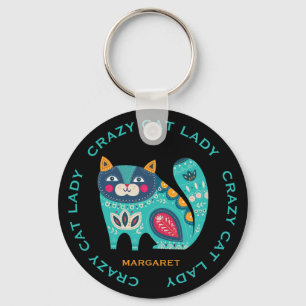 Chaveiro Senhora de Gato Louca, Ilustração de Gato Estiliza