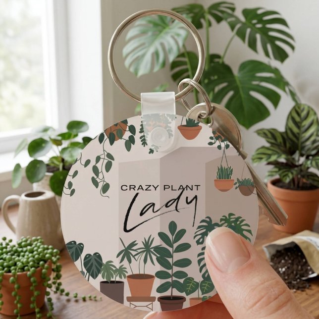Chaveiro Senhorita Louca por Plantas Casa de Planta Aguarel (Criador carregado)