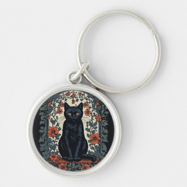 Chaveiro Sentado Black Cat Vintage Floral (Frente)